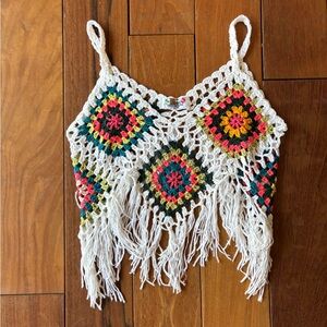 India Boutique colorful knitted top grannie squares.